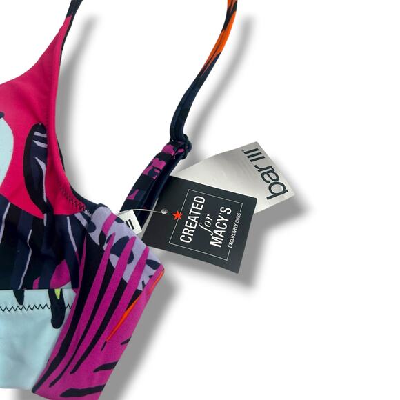 NEW Bar III Blue Tropical Floral Print Bikini Top Size Small Cut Out O-Ring Swim - Picture 8 of 9